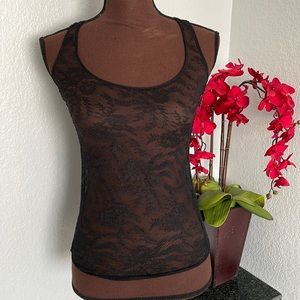 NWOT Andres Sarda Spain Sheer Black Stretch Lace Tank Top S